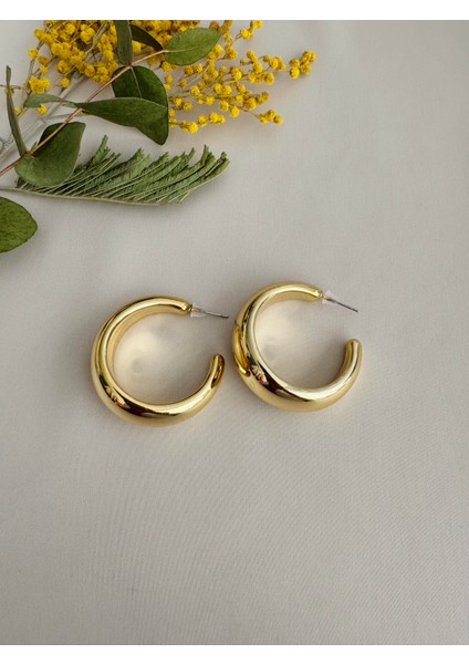 Tasarım Retro Model Büyük Boy Küpe Kadın Parlak Sarı