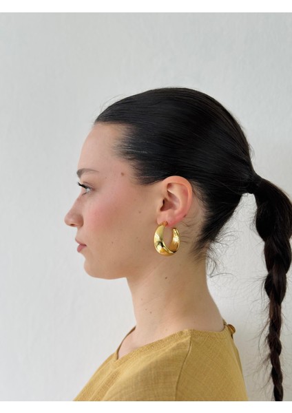 Tasarım Retro Model Büyük Boy Küpe Kadın Parlak Sarı fiyatları