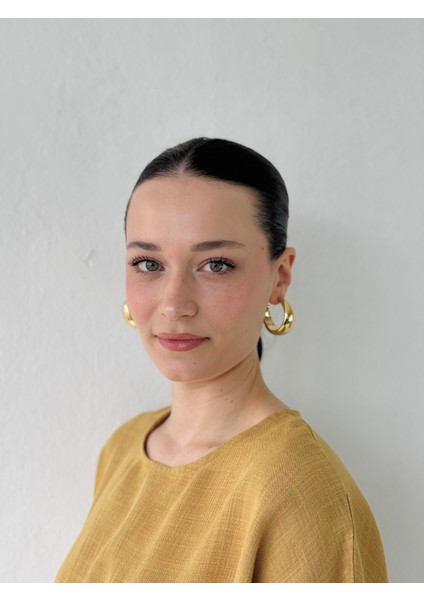 Tasarım Retro Model Büyük Boy Küpe Kadın Parlak Sarı modelleri