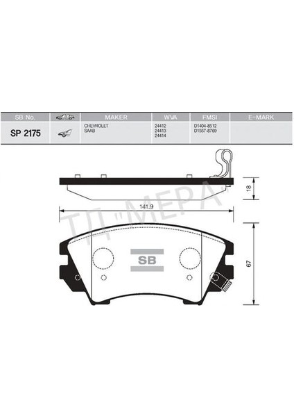 SP2175 Ön Balata Opel Astra J 12 14 Insignia 08 11 Zafira 11 Saab 9.5 10 17 Jant GDB1783 1605434