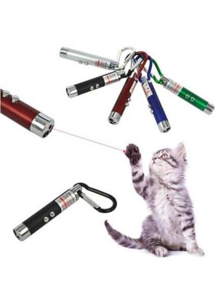 Luxury 3 Fonksiyonlu Kırmızı Beyaz Işıklı LED Kedi Köpek Oyuncak Anahtarlık 1 Adet