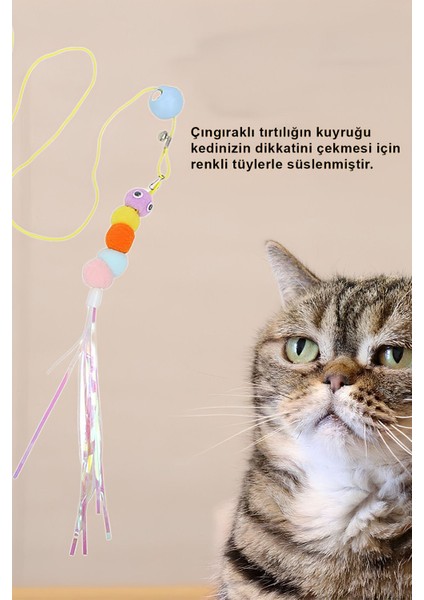 Luxury Çıngıraklı Kedi Oyuncağı Yapışkanlı Kedi Oyun Oltası Renkli Ponponlu Hacıyatmaz Oyuncak Zıplayan Top 1 Adet