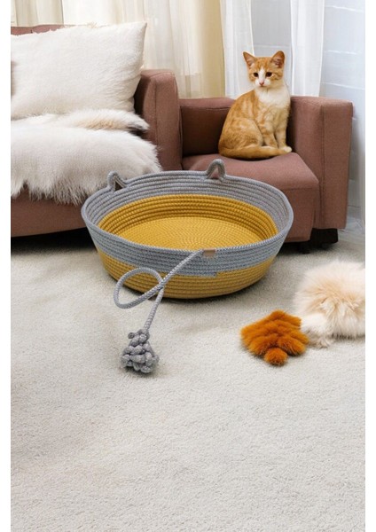 Luxury Kedi Figürlü Kedi Oyuncak Kuyruklu Doğal Görünümlü Katlanabilir Yıkanabilir Kedi Yatağı Kedi Yuvası 1 Adet