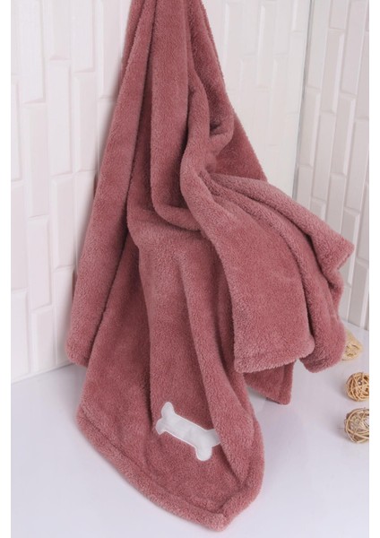 Luxury Evcil Hayvan Kedi/köpek Kurulama Havlusu Kemik Nakışlı Gül Kurusu 1 Adet