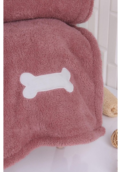 Luxury Evcil Hayvan Kedi/köpek Kurulama Havlusu Kemik Nakışlı Gül Kurusu 1 Adet