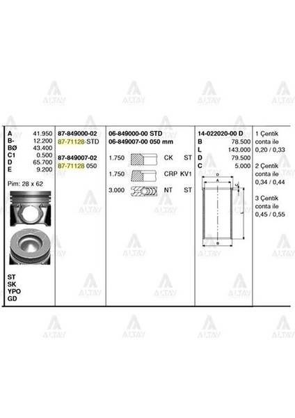 Iss 87-71128-STD Piston Segman Std Era Dizel 06-