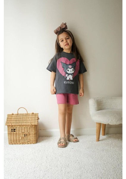 Kalpli Kuromi Baskılı Şort-Tişört Yazlık Kız Çocuk Takım fiyatları