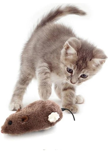 Luxury Kurmalı Tüylü Fare Kedi Eğitim Oyuncağı Hareketli Peluş Oyuncak 1 Adet
