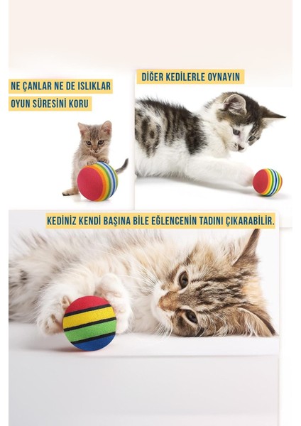Luxury 3lü Gökkuşağı Sünger Kedi Köpek Çiğneme Oyun Topu 4,2 cm Diş Çıkarma Oyuncağı 1 Adet