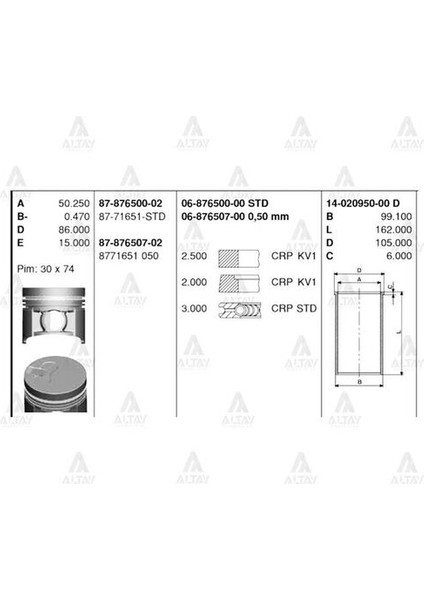 Iss 87-71651-STD Piston Segman Std TD27 30MM D22 98-