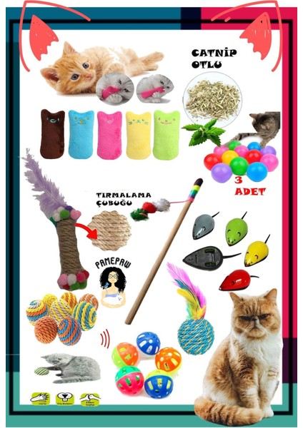 Luxury 10'lu Kedi Oyuncak Mega Set (Kedi Tırmalama Çubuğu Hediye) 1 Adet