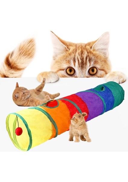 Luxury Kedi Oyun Tüneli Düz Model Içerisinde Toplu Katlanabilir Gökkuşağı Renkli 120 cm 1 Adet fiyatları