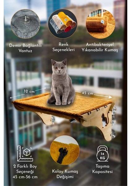 Luxury Cama Asılan Vantuzlu Kedi Yatağı Hardal Rengi Yıkanabilir 5 Renk 2 Boy Opsiyonu 1 Adet