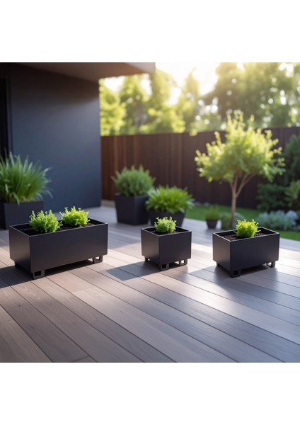 Duracube Metal Saksı 3'lü Set - Orta (19X22X40CM) + Küçük (19X21X30CM) + Mini (19X20X20CM) modelleri