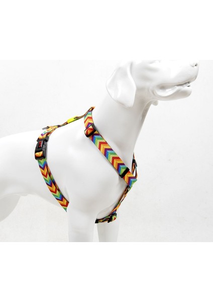 Luxury Rainbow H-Tipi Göğüs Tasması Ayarlanabilir, Konforlu ve Dayanıklı Desenli Köpek Tasması 1 Adet