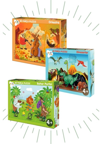 3 'lü Puzzle Set - 60, 60 ve 80 Parça Puzzle 4+Yaş