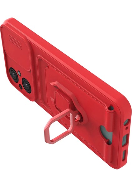 Xiaomi Poco M5 Kılıf Zuma Kartvizitli Yüzüklü Silikon - Kırmızı Nrmsa