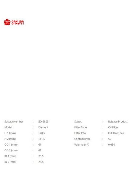 EO2803 Yağ Filtresi Accent Era Dizel