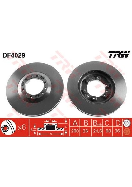 DF4029 Fren Diski Ön Frontera A 92- Frontera B 98- Monterey 91- / D-Max 07- Trooper 91- Havalı 280MM