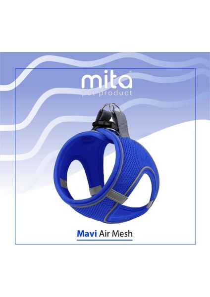 Luxury Mita Air Mesh Kedi Köpek Göğüs Tasması Çift Reflektörlü, Terletmeyen Saks Mavisi / blue 3xs 1 Adet