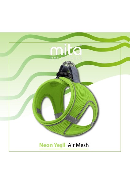 Luxury Mita Air Mesh Kedi Köpek Göğüs Tasması Çift Reflektörlü, Terletmeyen Neon Yeşil / neon Green 3xs 1 Adet