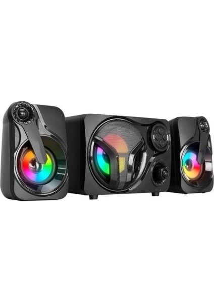 Sp-60 Fm Radyo + Sd Kart + Wireless Bluetooth + USB Destekli LED Ambians Işıklı 2+1 Hoparlör Set