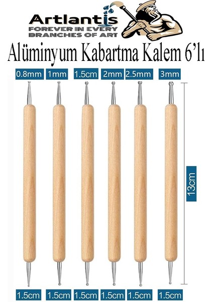 Ahşap Alüminyum Kabartma Kalemi 6 Lı 1 Paket Aliminyum Folyo Kabartma Çift Uçlu Izleme Noktalama Kalemi Gravür