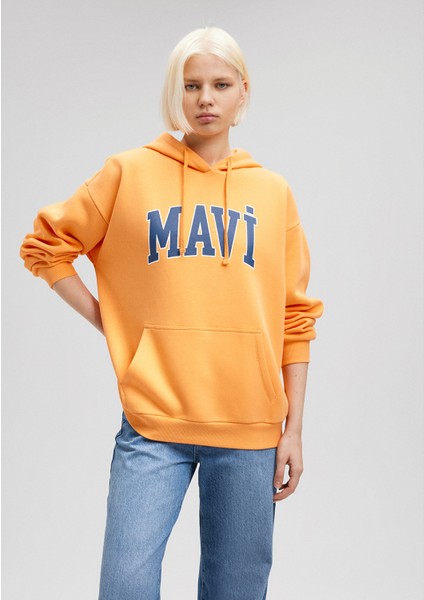 Mavi Logo Baskılı Kapüşonlu Turuncu Sweatshirt 1600361-71407