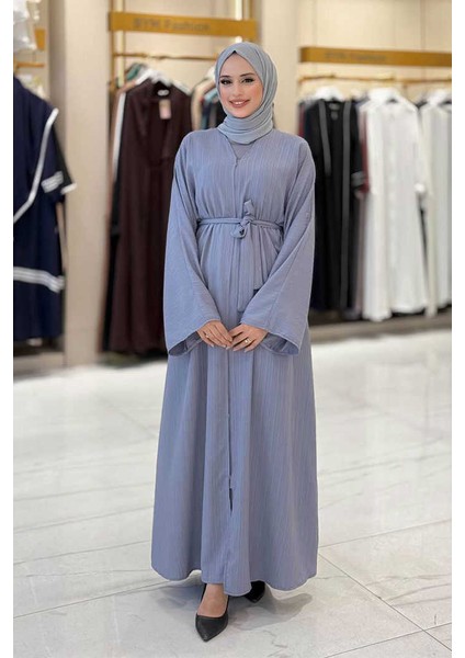Çıt Çıt Düğmeli Bel Kuşaklı Abaya 70017 Gri