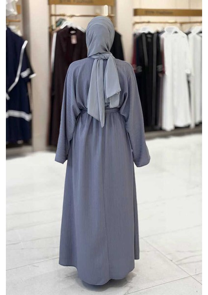 Çıt Çıt Düğmeli Bel Kuşaklı Abaya 70017 Gri fiyatları