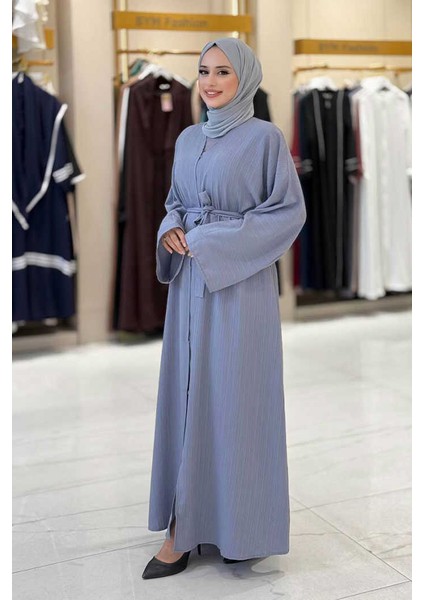 Çıt Çıt Düğmeli Bel Kuşaklı Abaya 70017 Gri modelleri