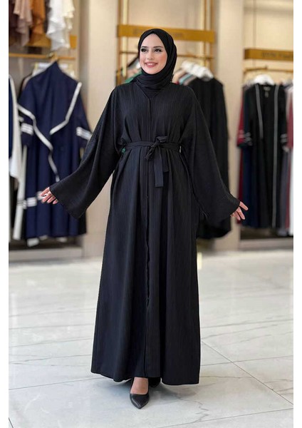 Çıt Çıt Düğmeli Bel Kuşaklı Abaya 70017 Siyah