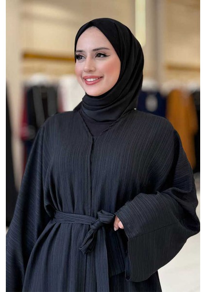 Çıt Çıt Düğmeli Bel Kuşaklı Abaya 70017 Siyah fırsatları