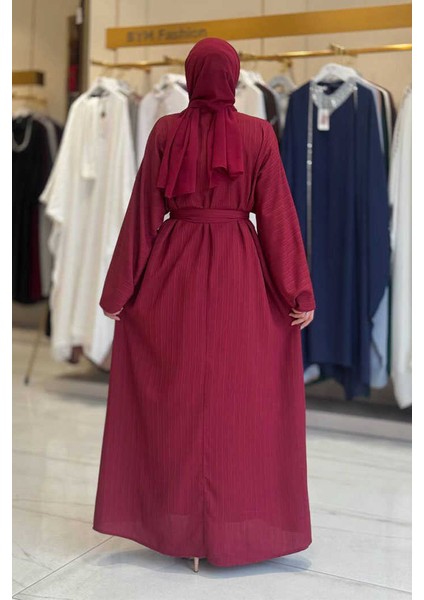 Çıt Çıt Düğmeli Bel Kuşaklı Abaya 70017 Bordo fiyatları