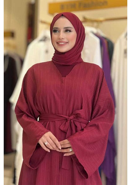 Çıt Çıt Düğmeli Bel Kuşaklı Abaya 70017 Bordo fırsatları