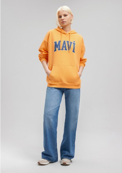 Mavi Logo Baskılı Kapüşonlu Turuncu Sweatshirt 1600361-71407