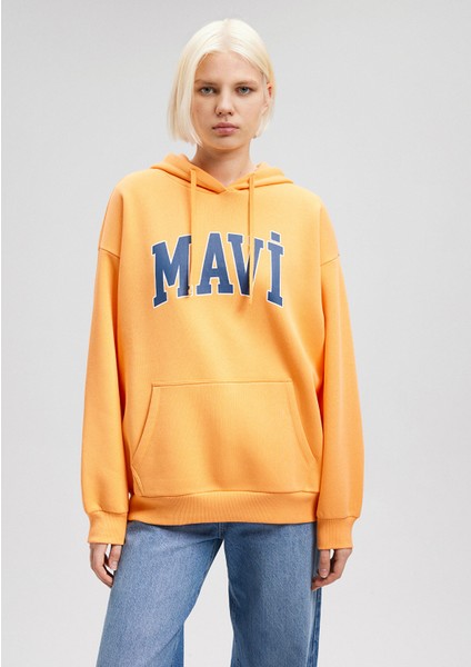 Mavi Logo Baskılı Kapüşonlu Turuncu Sweatshirt 1600361-71407