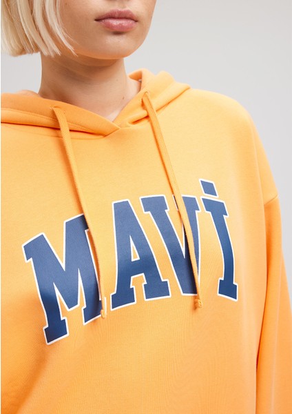 Mavi Logo Baskılı Kapüşonlu Turuncu Sweatshirt 1600361-71407