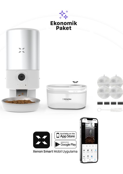 Akıllı Otomatik 5LT Çelik Hazneli Mama Kabı LED Işıklı Su Pınarı ve Yedek Filtre 3'lü Pet Ürünleri Seti