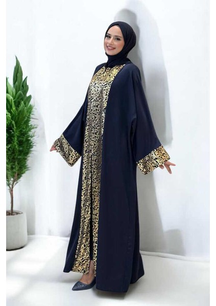Arapça Harf Baskılı Abaya 70014 Lacivert modelleri
