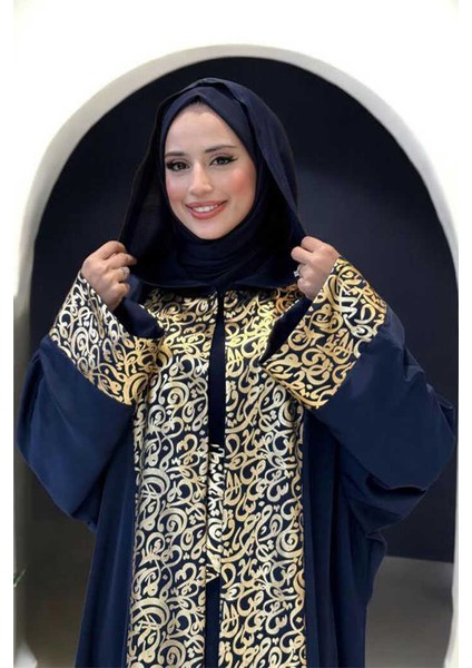 Arapça Harf Baskılı Abaya 70014 Lacivert fırsatları