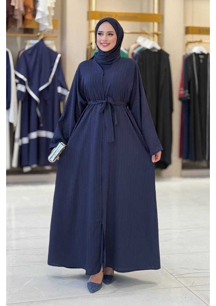 Çıt Çıt Düğmeli Bel Kuşaklı Abaya 70017 Lacivert