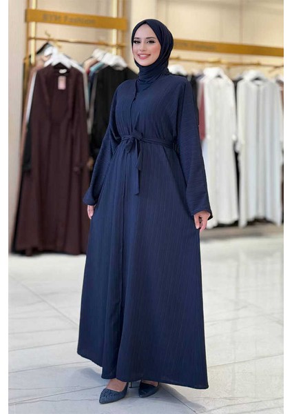 Çıt Çıt Düğmeli Bel Kuşaklı Abaya 70017 Lacivert modelleri