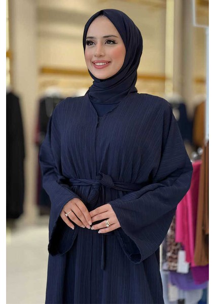 Çıt Çıt Düğmeli Bel Kuşaklı Abaya 70017 Lacivert fırsatları