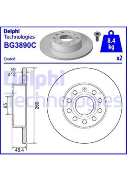 Delphı BG3890C Fren Diski Arka Caddy Iıı-Golf-V-Vı-Plus-Jetta Iıı