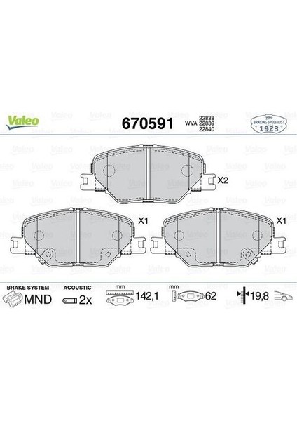 670591 Ön Disk Fren Balatası Opel Insignia 1.5/1.6d/2.0d 03/17 Vauxhall Insignia 1.5/1.6d/2.0d 03/17