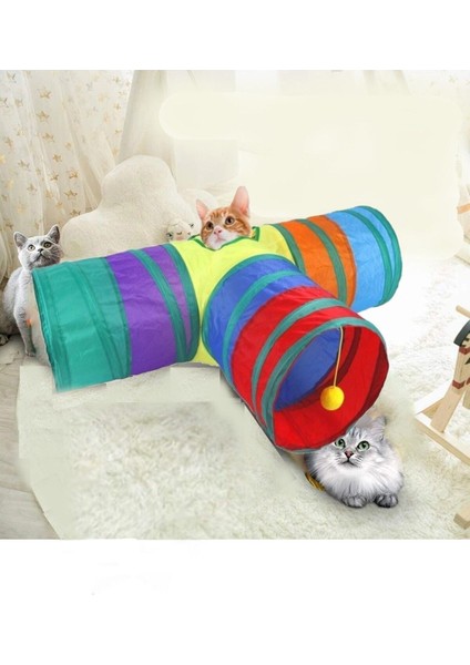 Luxury Katlanır Gökkuşağı T Şeklinde Kedi Köpek Oyun Tüneli Evcil Hayvan Oyun Tüneli 80 x 50 cm 1 Adet