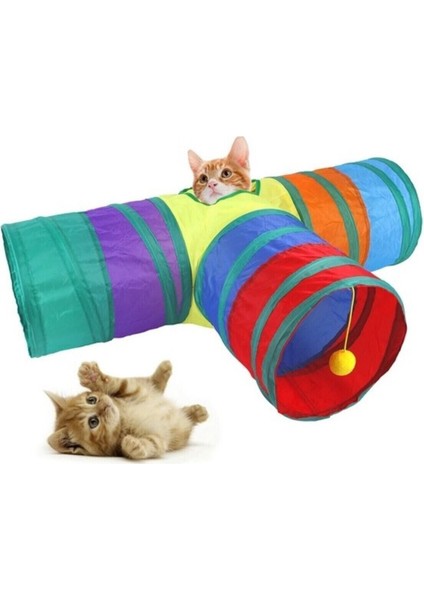 Luxury Katlanır Gökkuşağı T Şeklinde Kedi Köpek Oyun Tüneli Evcil Hayvan Oyun Tüneli 80 x 50 cm 1 Adet