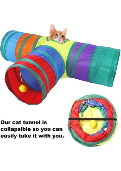 Luxury Katlanır Gökkuşağı T Şeklinde Kedi Köpek Oyun Tüneli Evcil Hayvan Oyun Tüneli 80 x 50 cm 1 Adet
