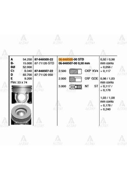 Iss 87-71120-STD Piston Segman Std Starex 170HP H1 Sorento 91.00MM